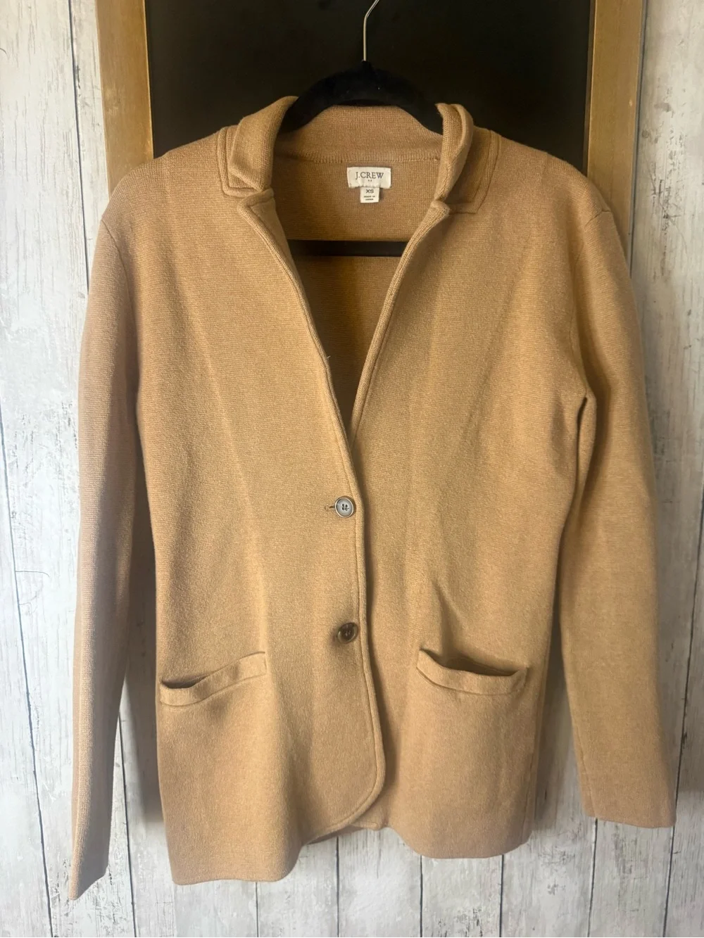 J Crew Schoolboy Sweater Blazer Womens XS Camel Tan Preppy Career Office